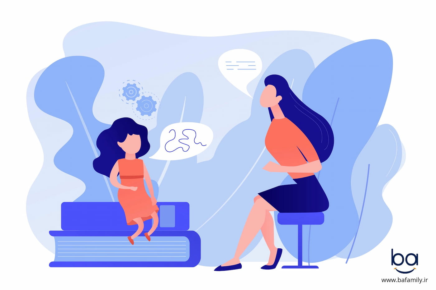 والدی که با مهربانی در کنار کودک ناراحت خود نشسته و او را برای یادگیری صبر و انتظار تشویق می‌کند